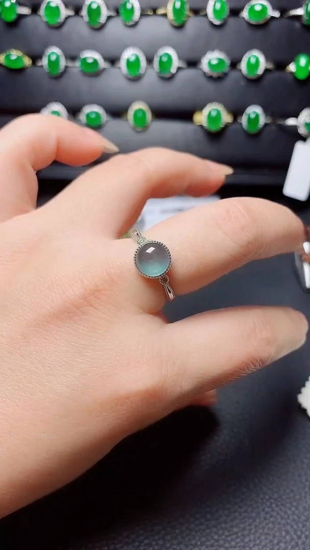 银S925镶嵌戒指翡翠天然翡翠A货s925银镶