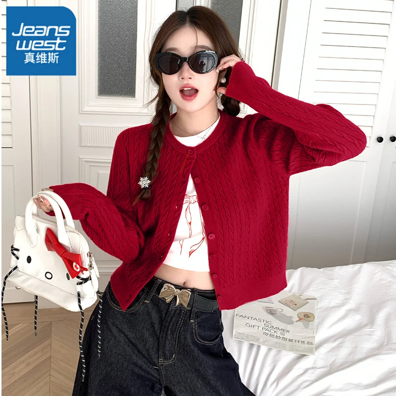 真维斯红色毛衣女款2025新款冬季本命年衣服加厚半高领针织衫上衣