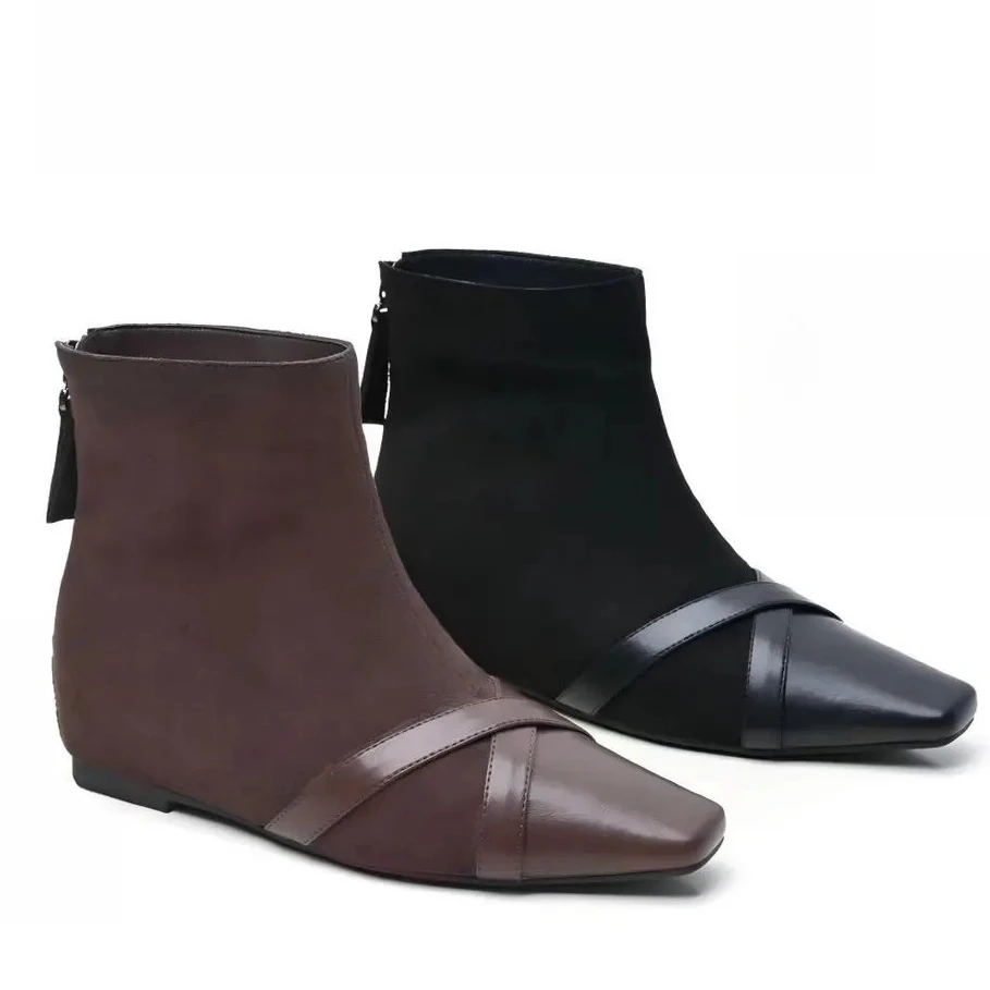 2025新款复古拼色内增高款女韩系小众设计感尖头瘦瘦靴同款百搭