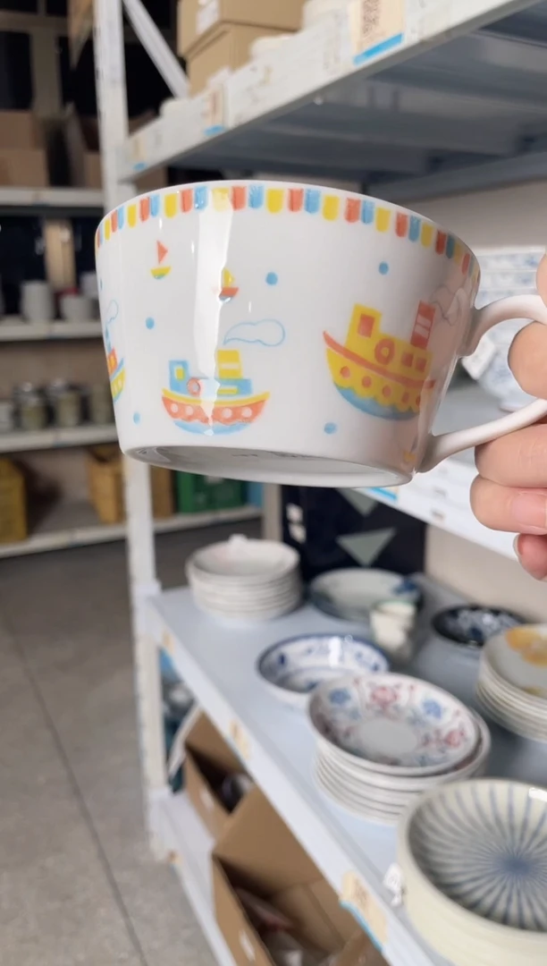 陶瓷五彩船早餐杯