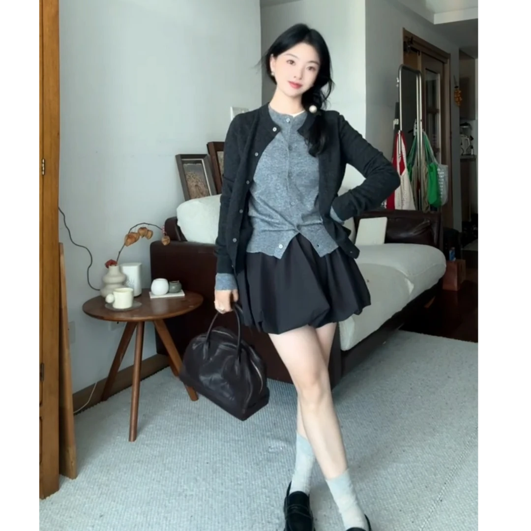 2025新款时尚甜美减龄气质百搭韩系假两件上衣短裙两件套