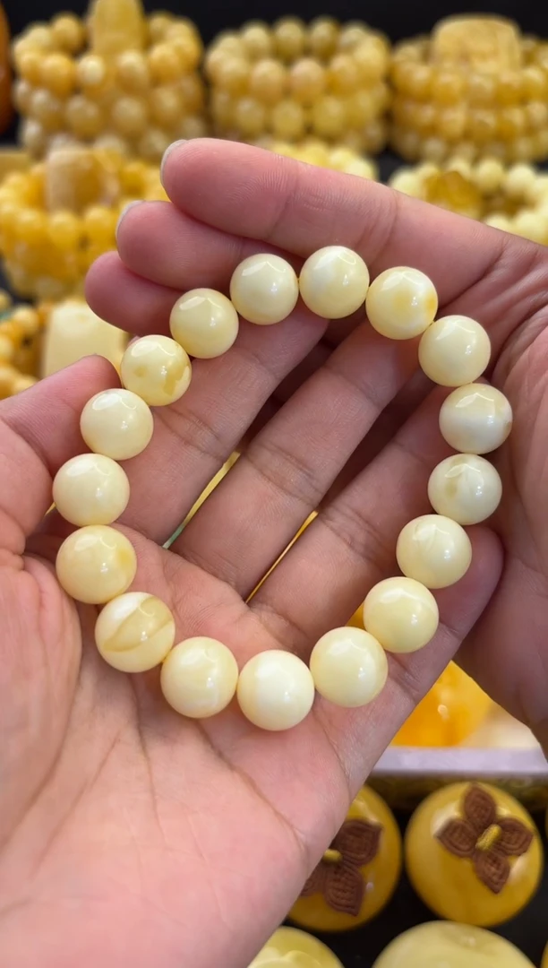 手串蜜蜡未镶嵌12.5+奶黄白满蜡妖花