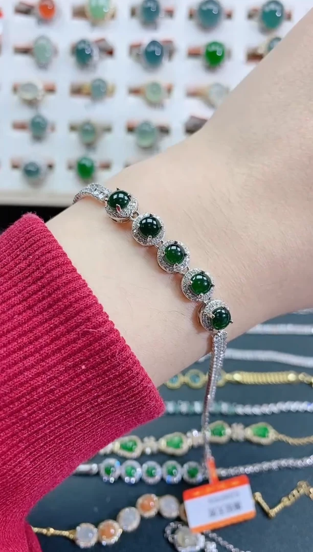 银S925镶嵌手链翡翠天然翡翠