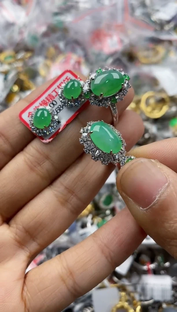 银S925镶嵌戒指翡翠444            3