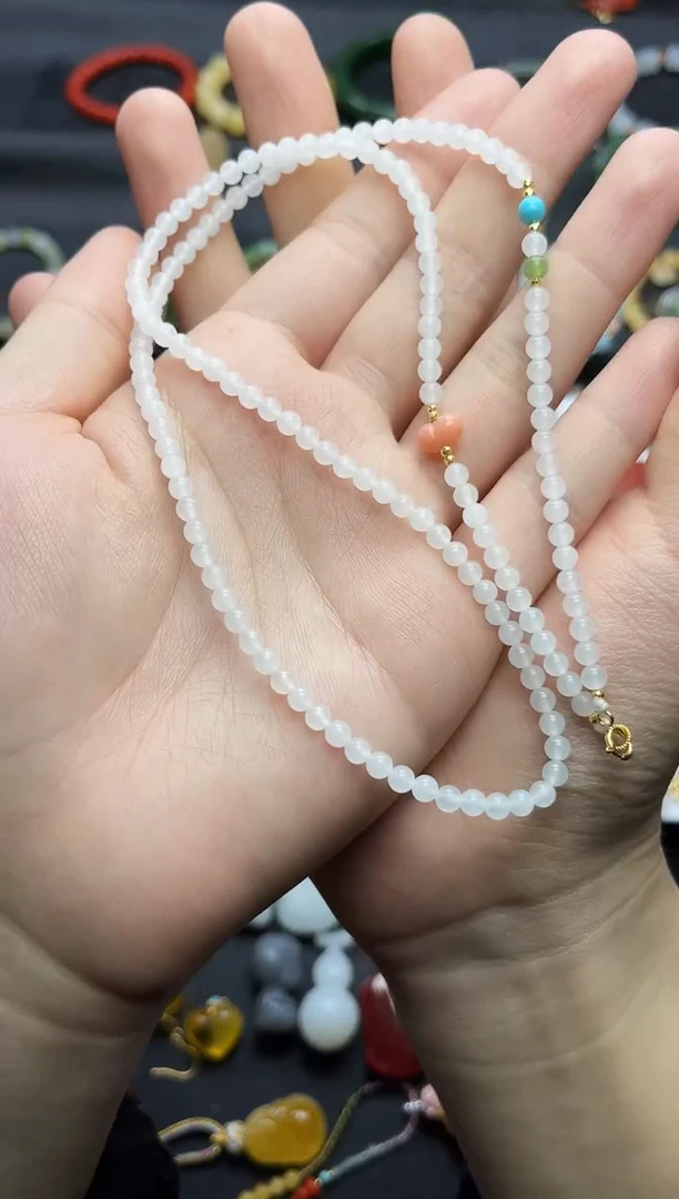 颈饰18K金镶嵌和田玉万能链06