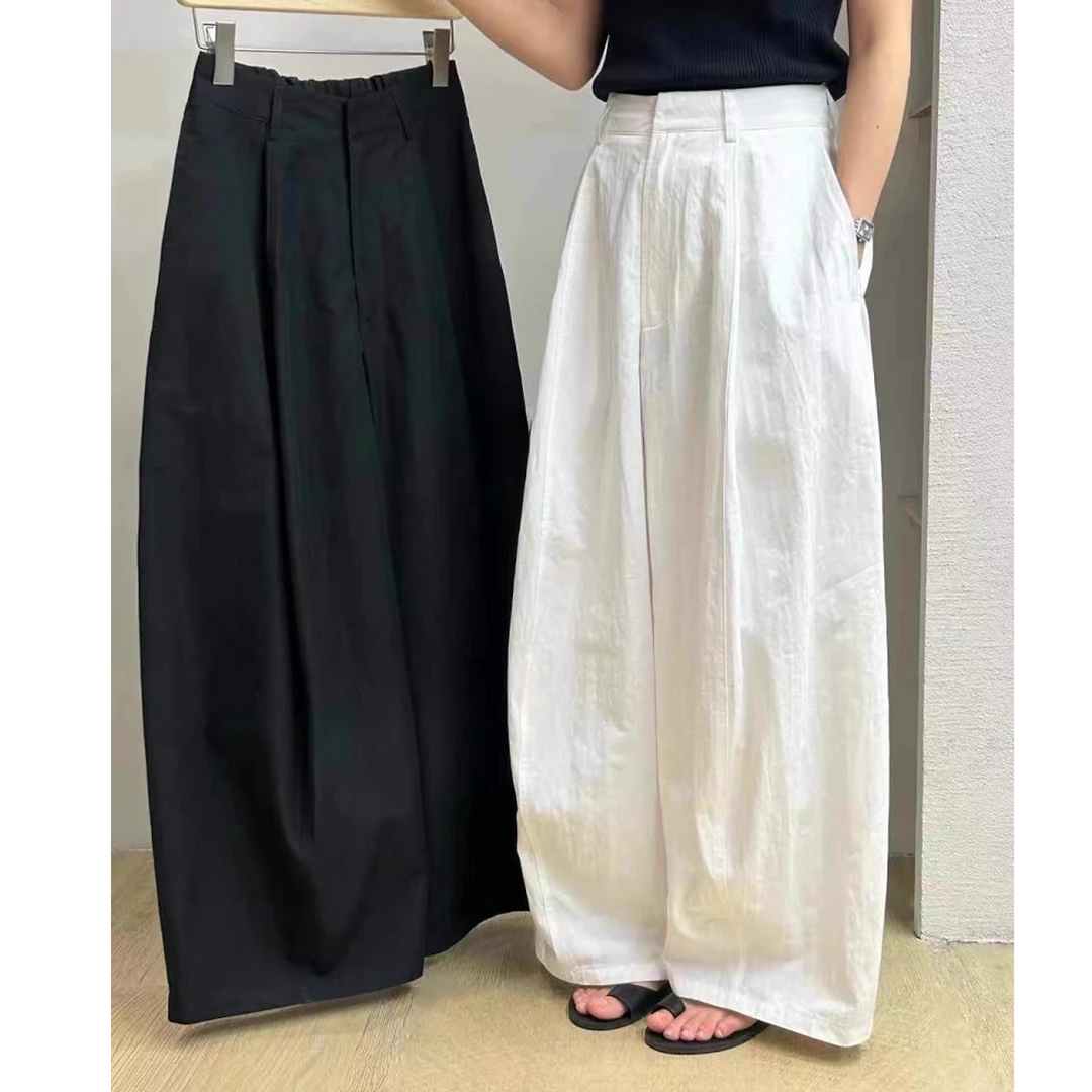 高端货~韩系高腰白色阔腿弯刀裤舒适透气薄款宽松百搭休闲裤女