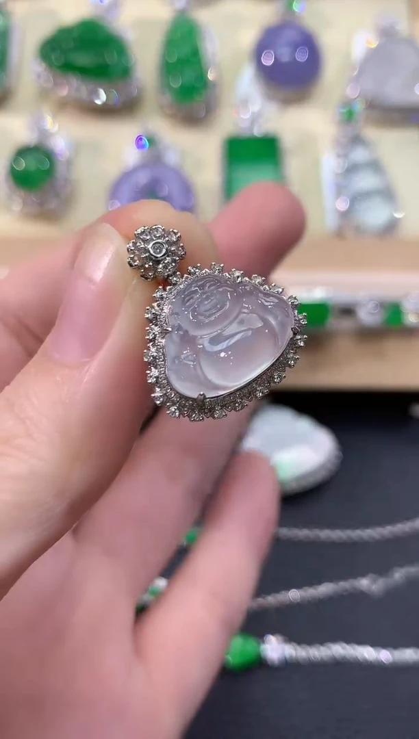 吊坠(不含链)18K金镶嵌翡翠夏日珠宝B11