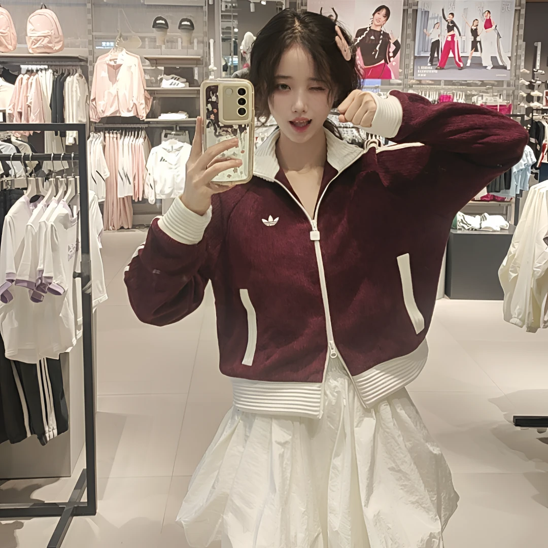 adidas三叶草女子时尚休闲百搭短款拼色针织外套(流光风）KS0400