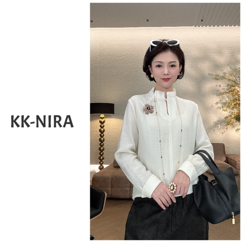 KK-NIRA 新中式百搭人字纹羊毛上衣