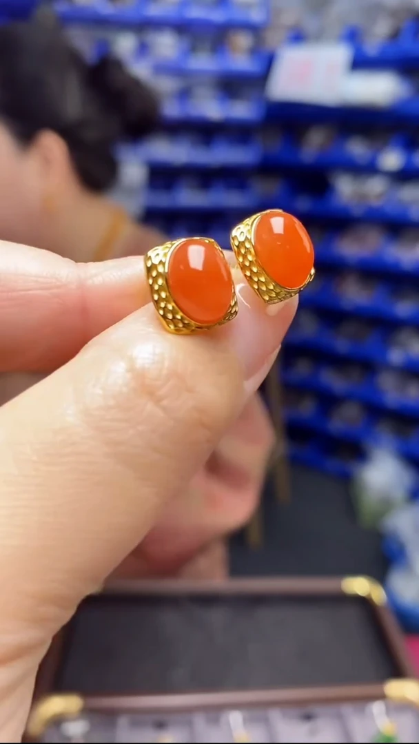 银S925镶嵌南红玛瑙耳饰K2219