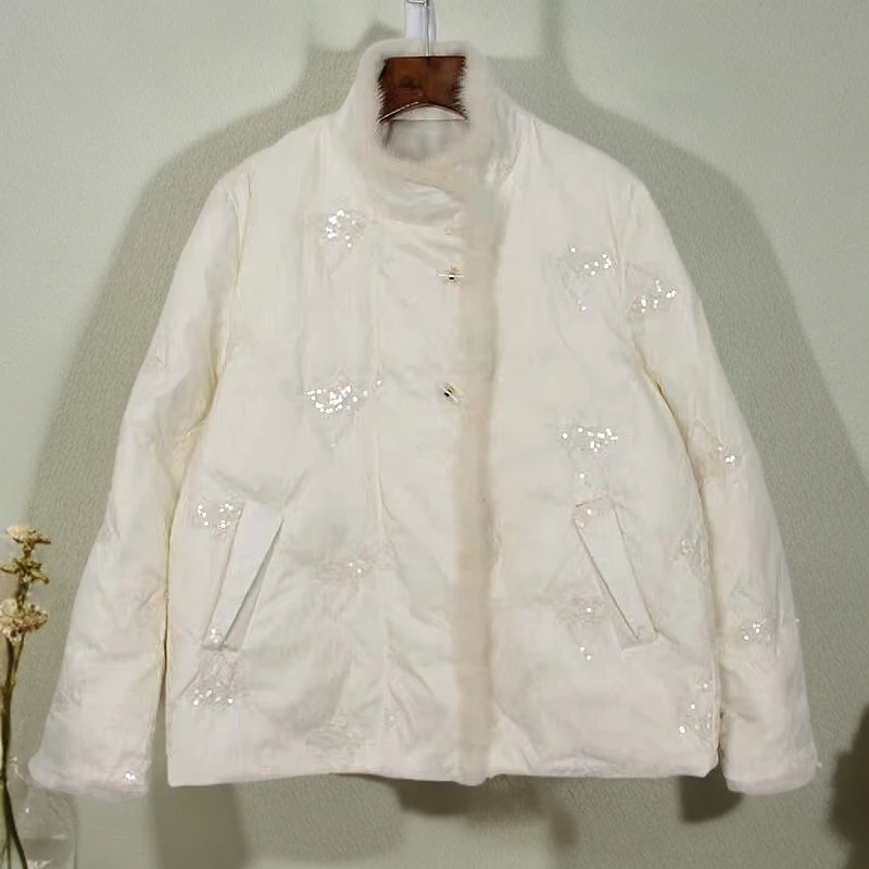 【锦衣服饰】QG 24727国风刺绣亮片保暖羽绒服