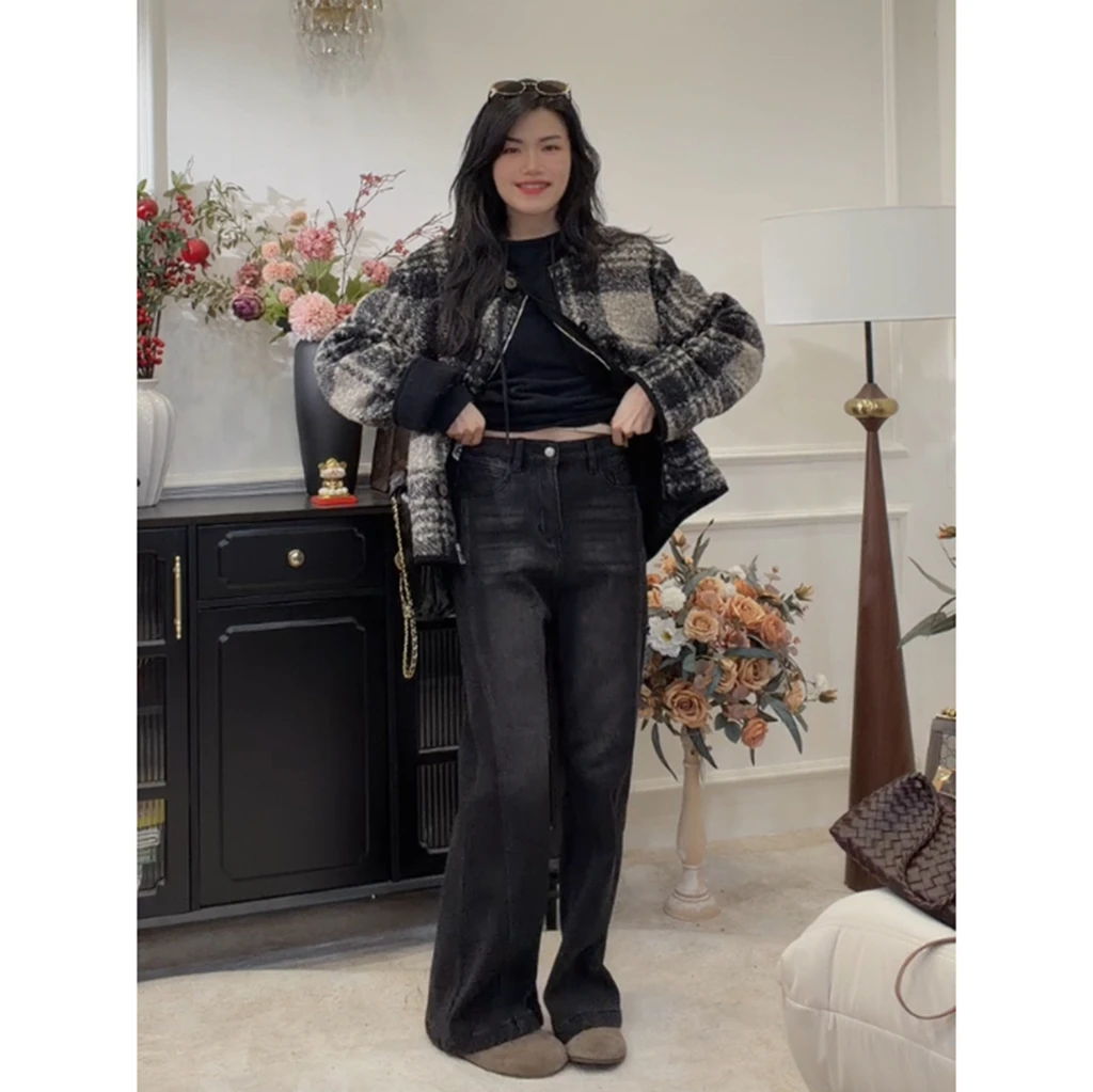 加绒加厚/常规【腿精】高腰显瘦微喇裤秋冬气质百搭牛仔长裤