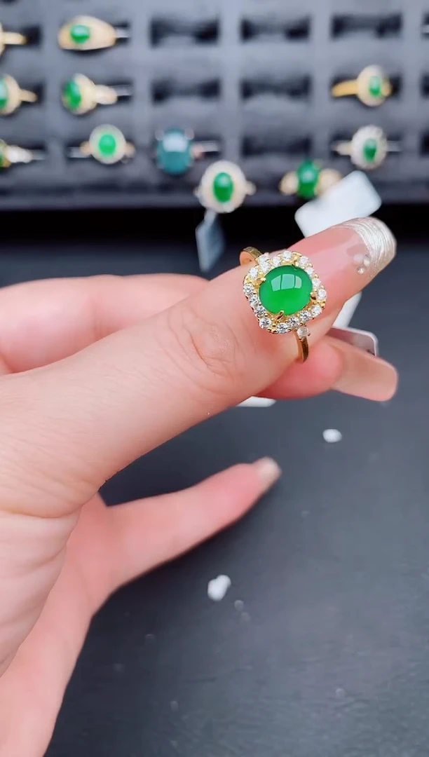 翡翠戒指银S925镶嵌天然a货翡翠186