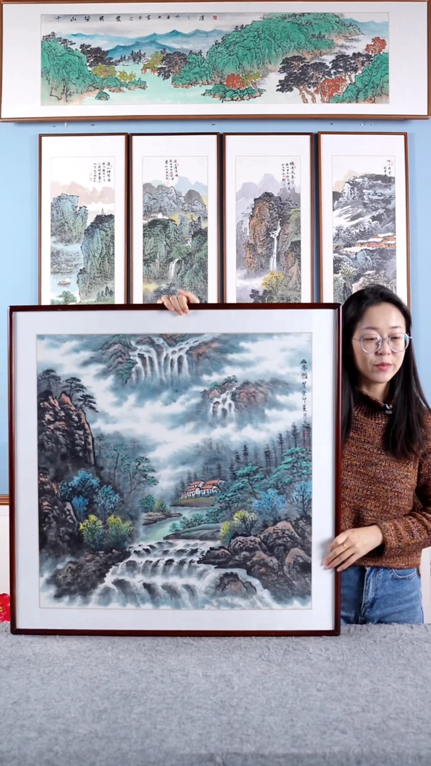 【闪购商品】国画王立明《幽谷雅居》手绘带框83*83