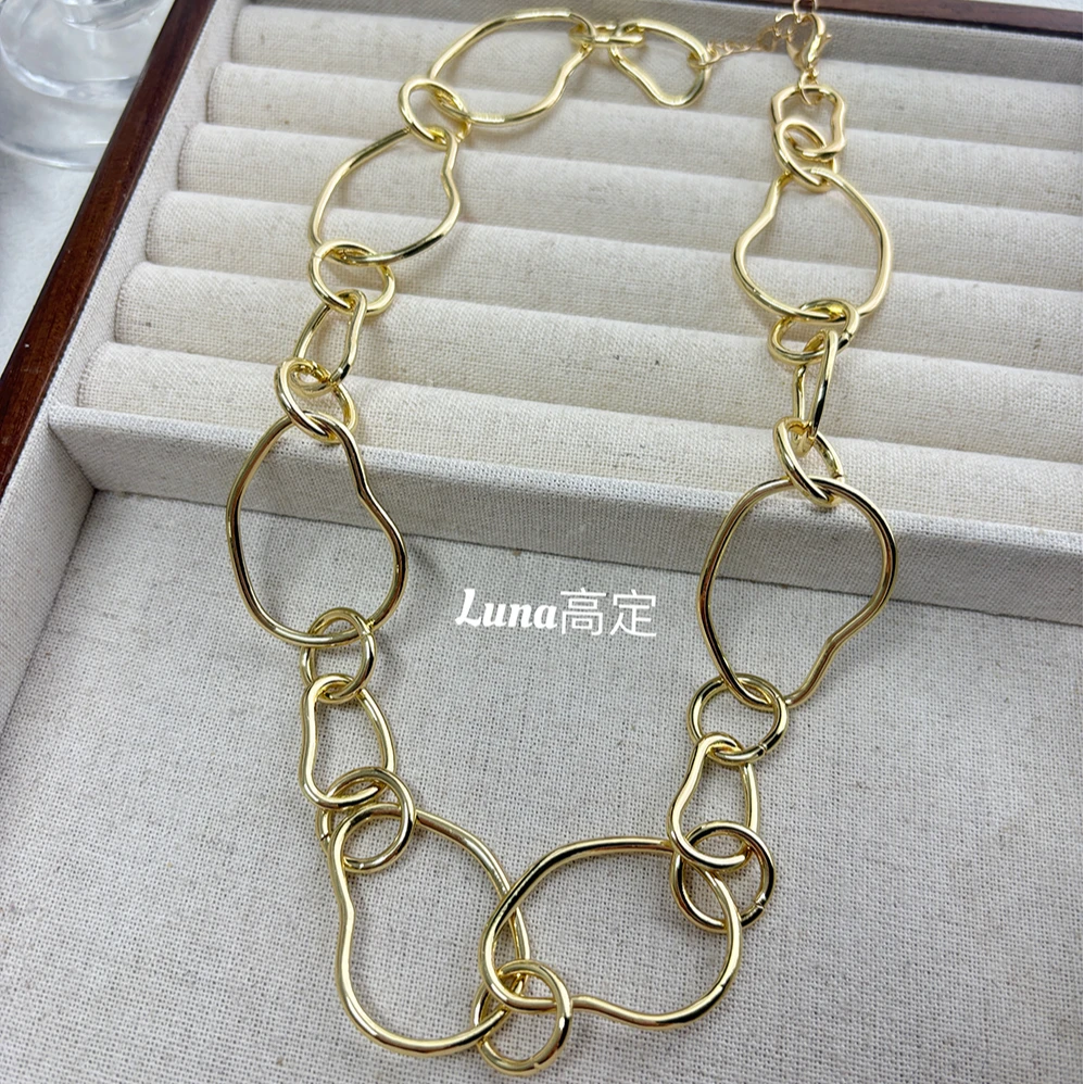 钛钢项链 Luna定制0282钛钢金银色环扣高级设计款环扣项链jj