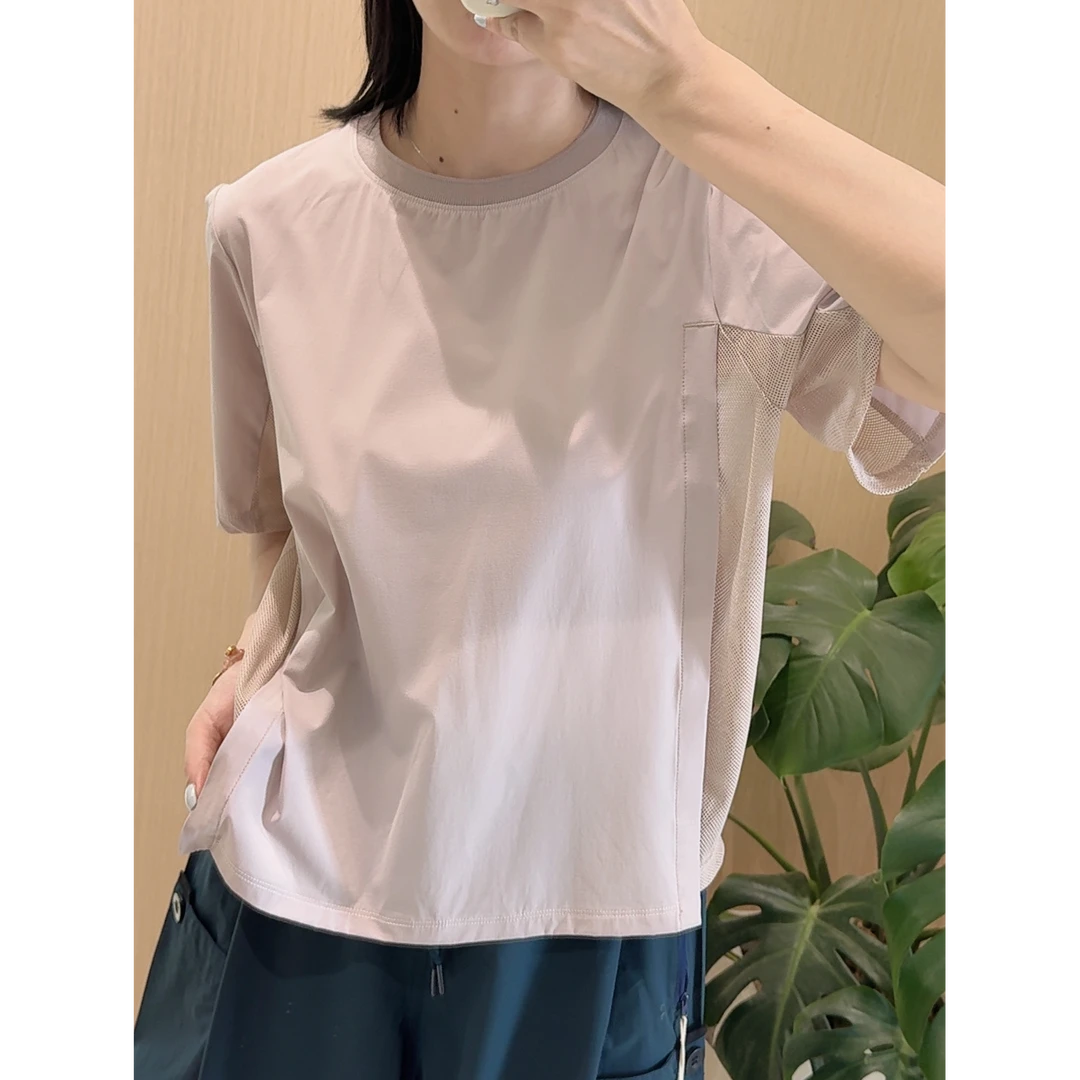 夏季防晒户外速干轻量透气女士宽松显瘦镂空拼接凉感休闲短袖T恤