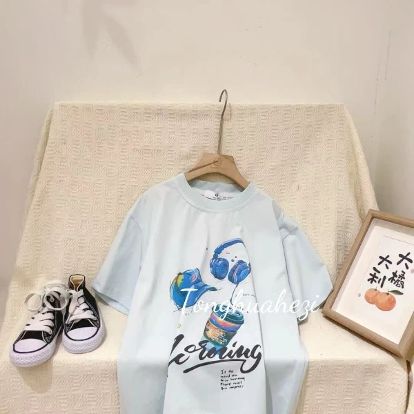 2025新款儿童中大童韩版短袖休闲百搭夏款宽松印花6688
