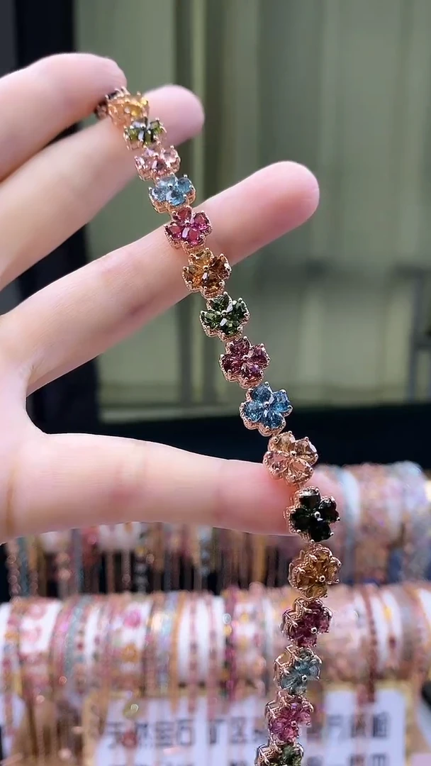 手链银S925镶嵌碧玺66666666666