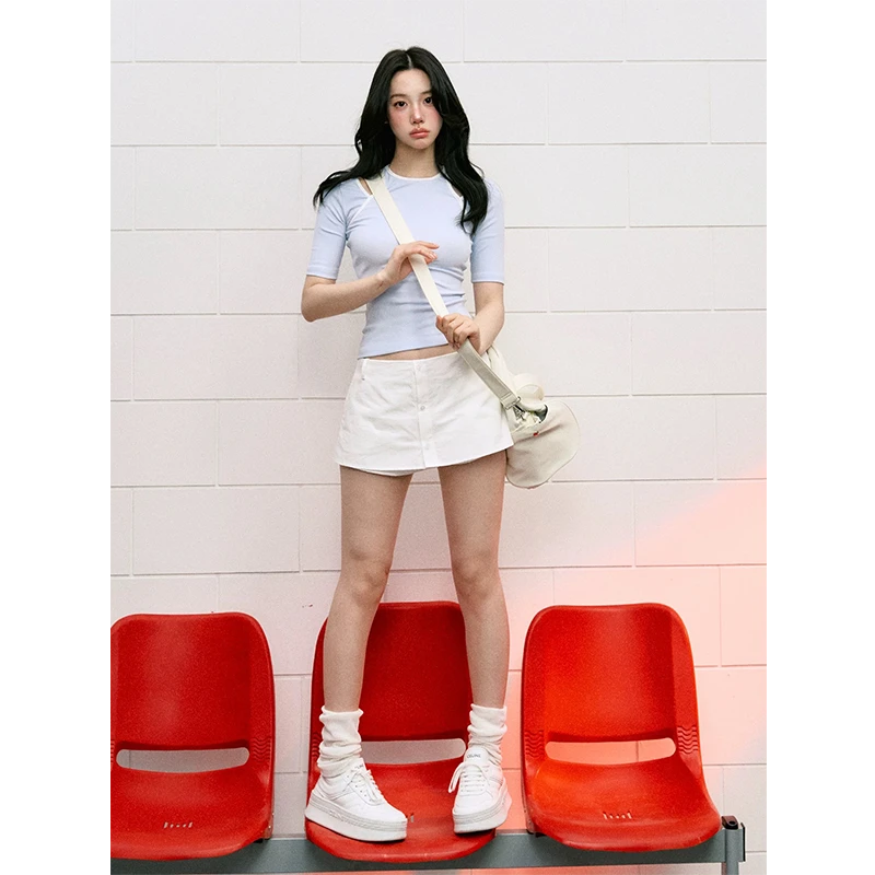 2025夏季新款气质百搭条纹a字裙学院风下摆防走光衬衫半身裙z463