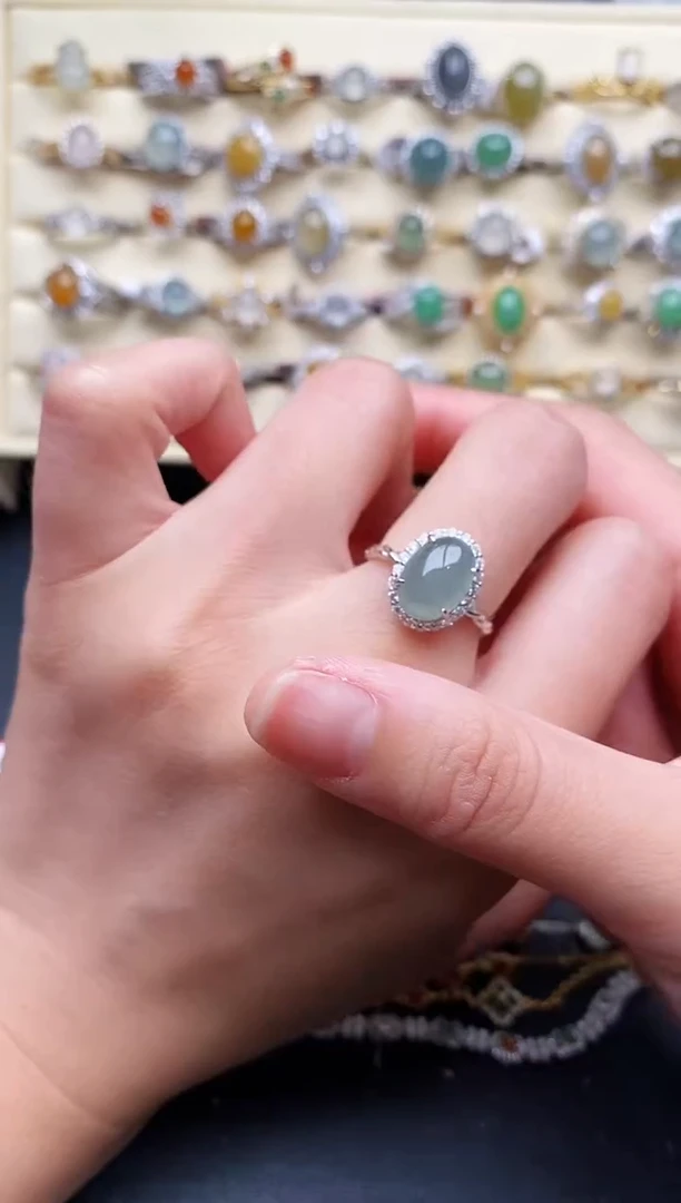 翡翠戒指银S925镶嵌1111111+6