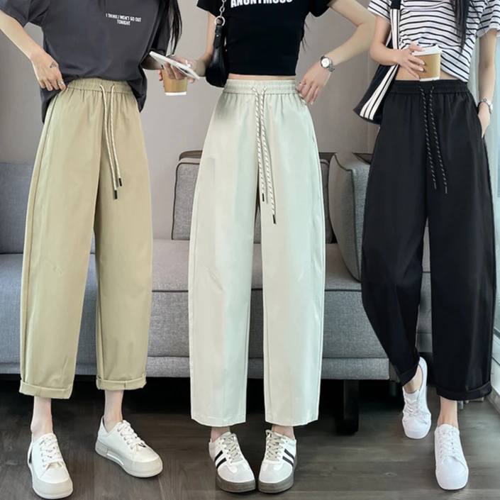 日系气球裤休闲裤女夏新款设计感简约薄款高腰显瘦八九分裤小个子
