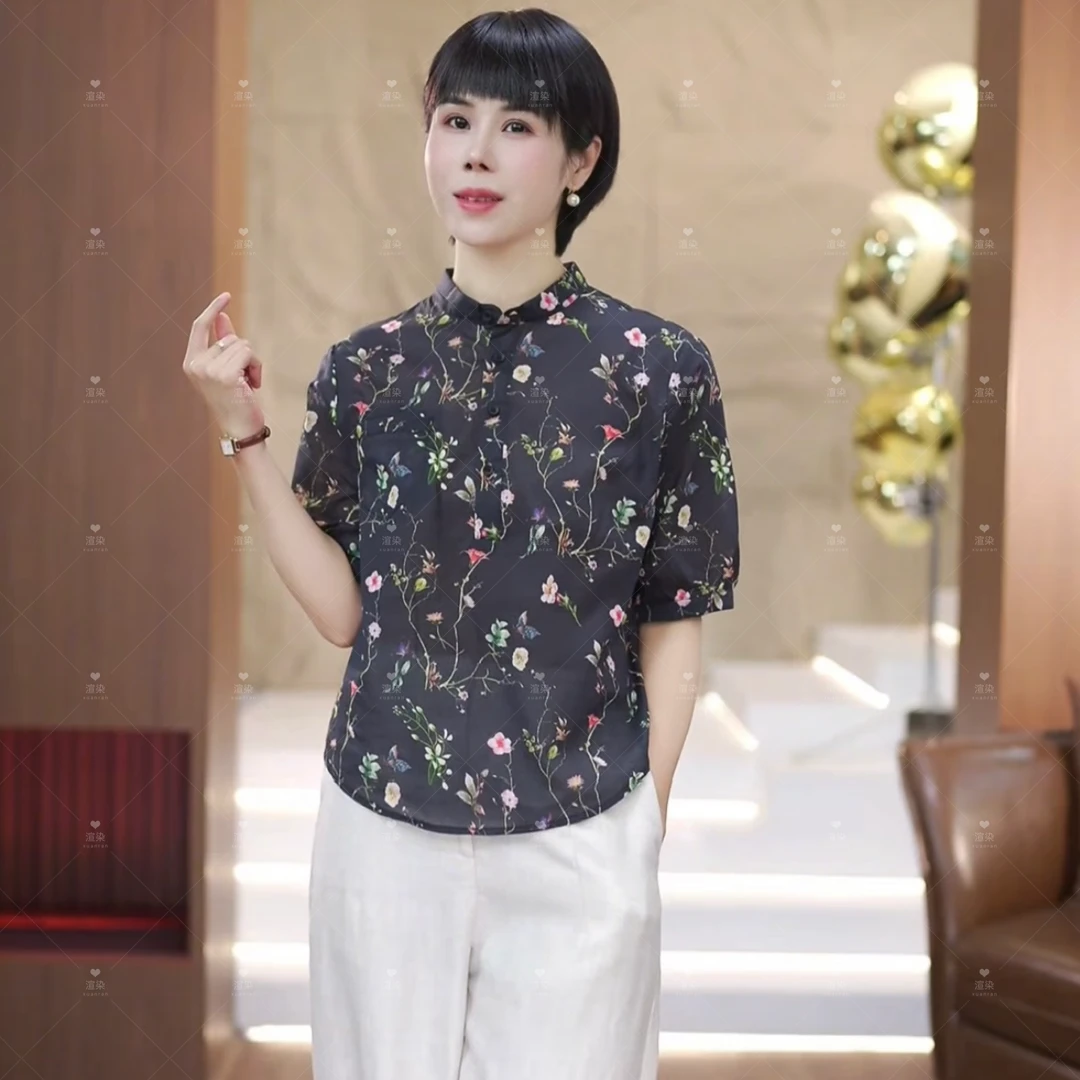 【渲渲推荐】SJIE-5186夏季时尚小立领树枝花朵衬衣