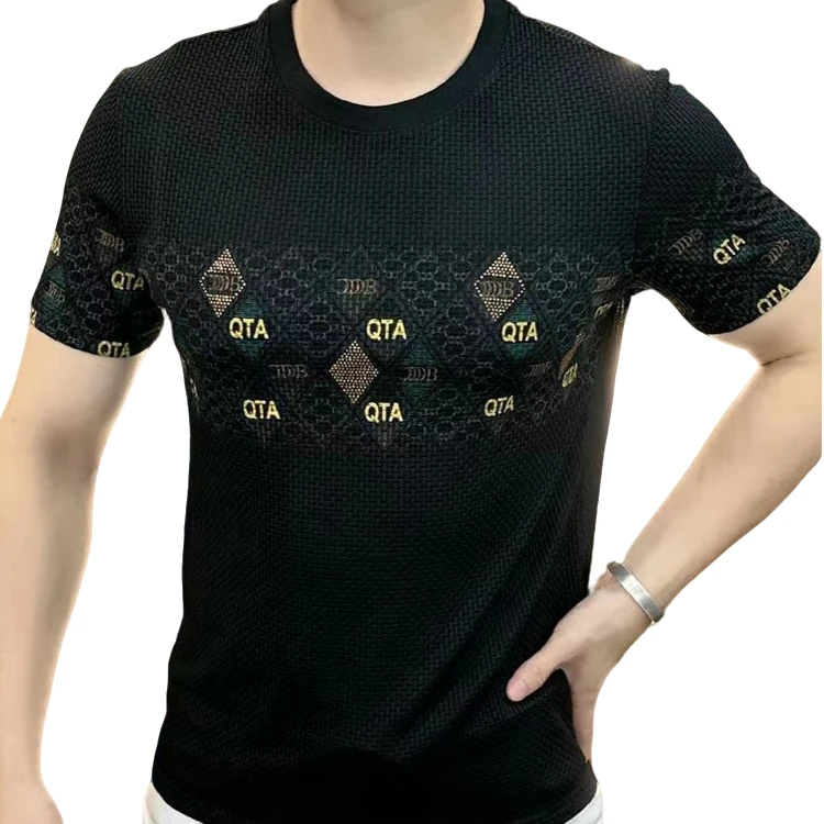 WAYNEKACHE/韦内卡彻短袖男士夏季潮流修身印花圆领T恤休闲轻奢潮