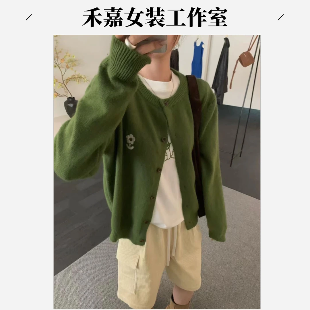 【禾嘉】简约风小花毛针织开衫