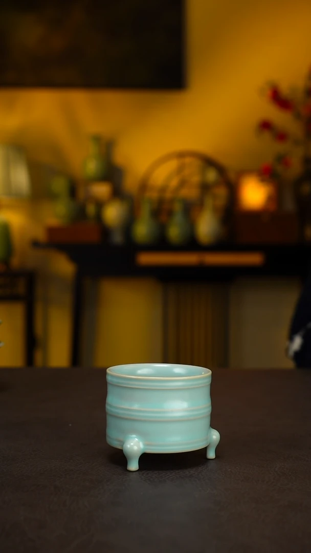 杯子陶三足弦纹杯-微微瑕