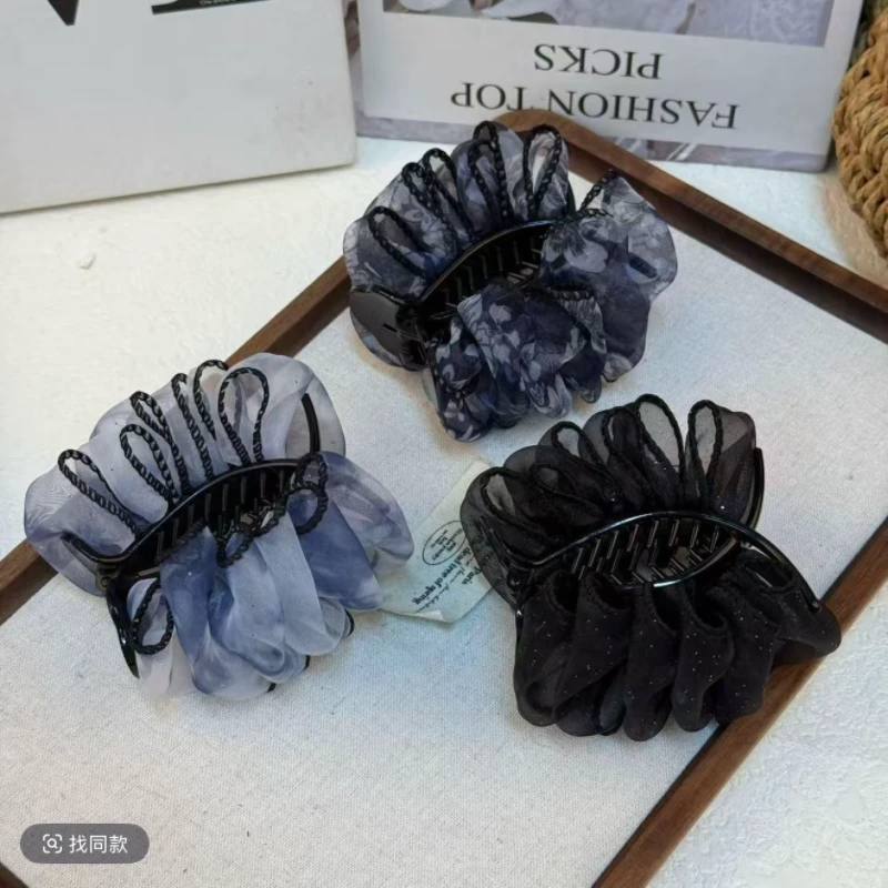 茵语  高定黑纱星芒缀饰奢华优雅气质抓夹式丸子头发夹