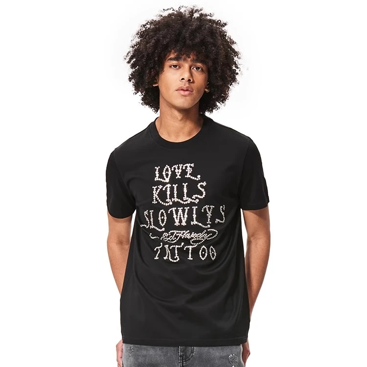 Ed Hardy埃德哈迪烫金美式做旧渐变字母休闲T恤E1QBM078