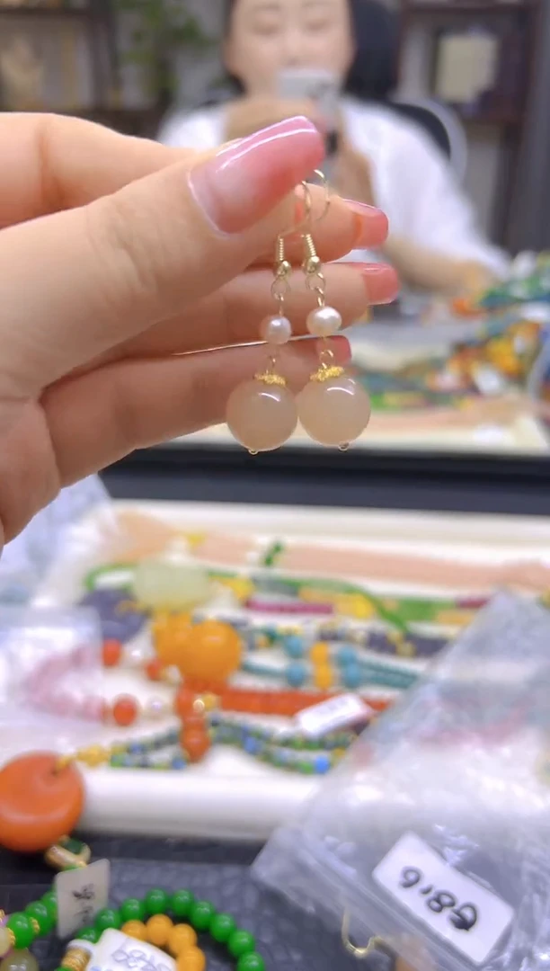 14K金镶嵌和田玉耳饰DIY款E816