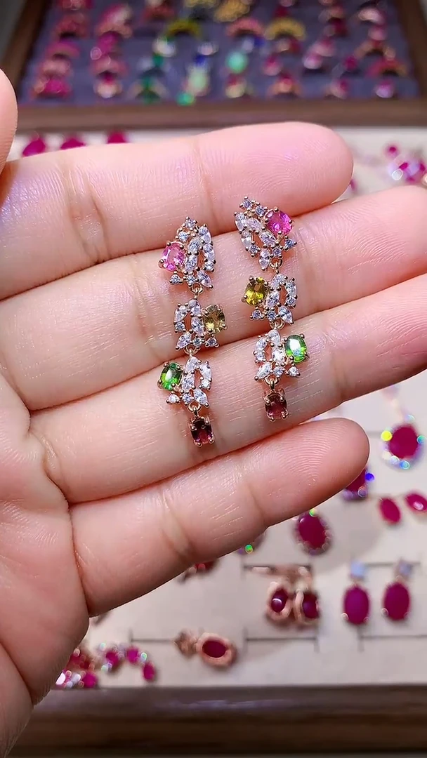 【闪购商品】碧玺耳饰银S925镶嵌0000