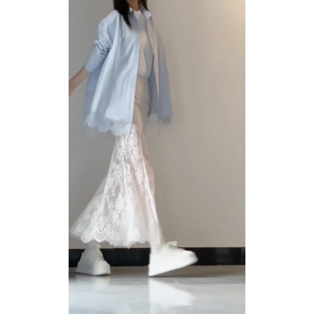 INS CEC衬衣外套女早春时髦蕾丝半身裙女夏洋气包臀鱼尾裙套装