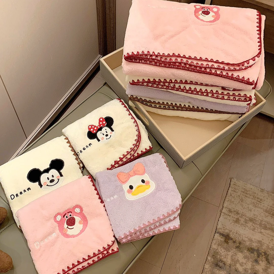 可爱珊瑚绒卡通毛巾浴巾两件套柔软吸水速干不掉毛