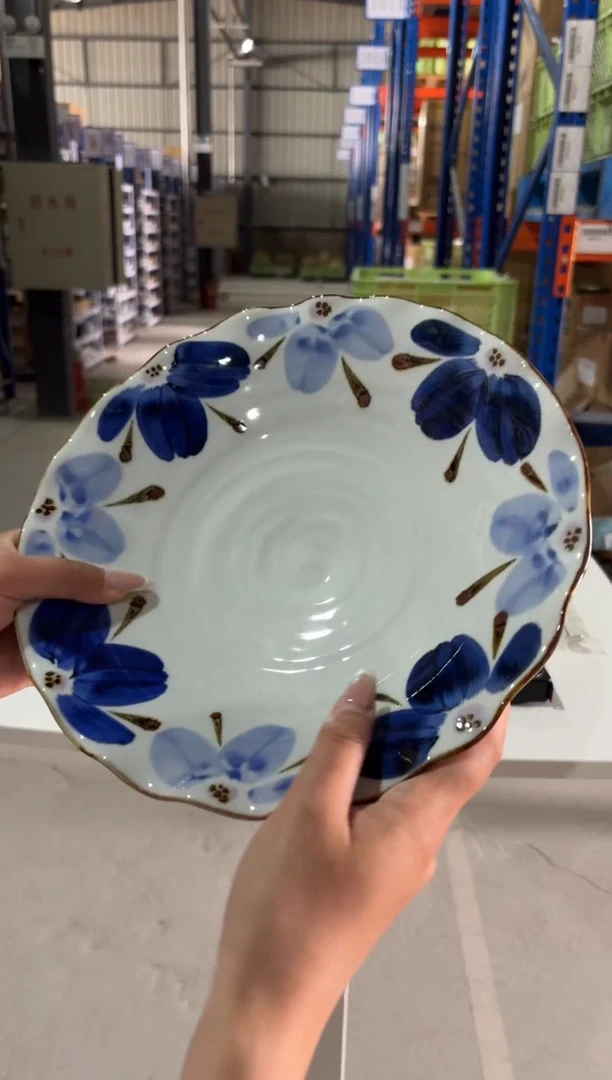 玻璃纸)花々 8寸波皿（藍）