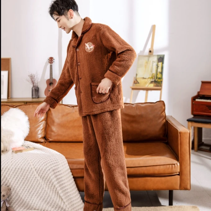 男士冬季舒适保暖加绒加厚家居服套装12569