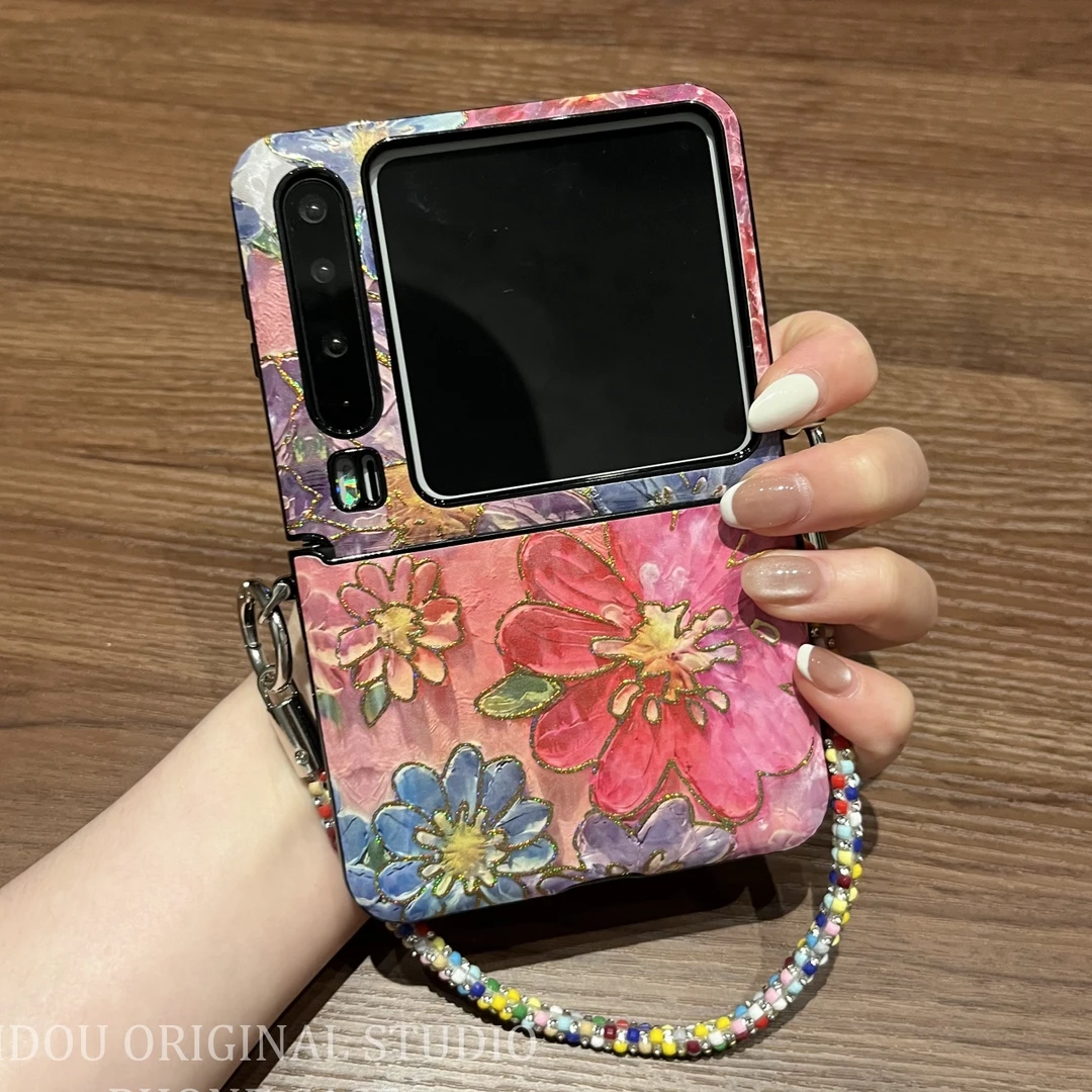 适用华为Pura X典藏版折叠屏手机壳彩色金边花朵中国风时尚保护套