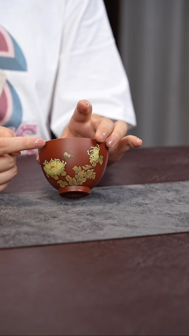 茶杯紫砂黄金万两 鸡心杯 朱泥