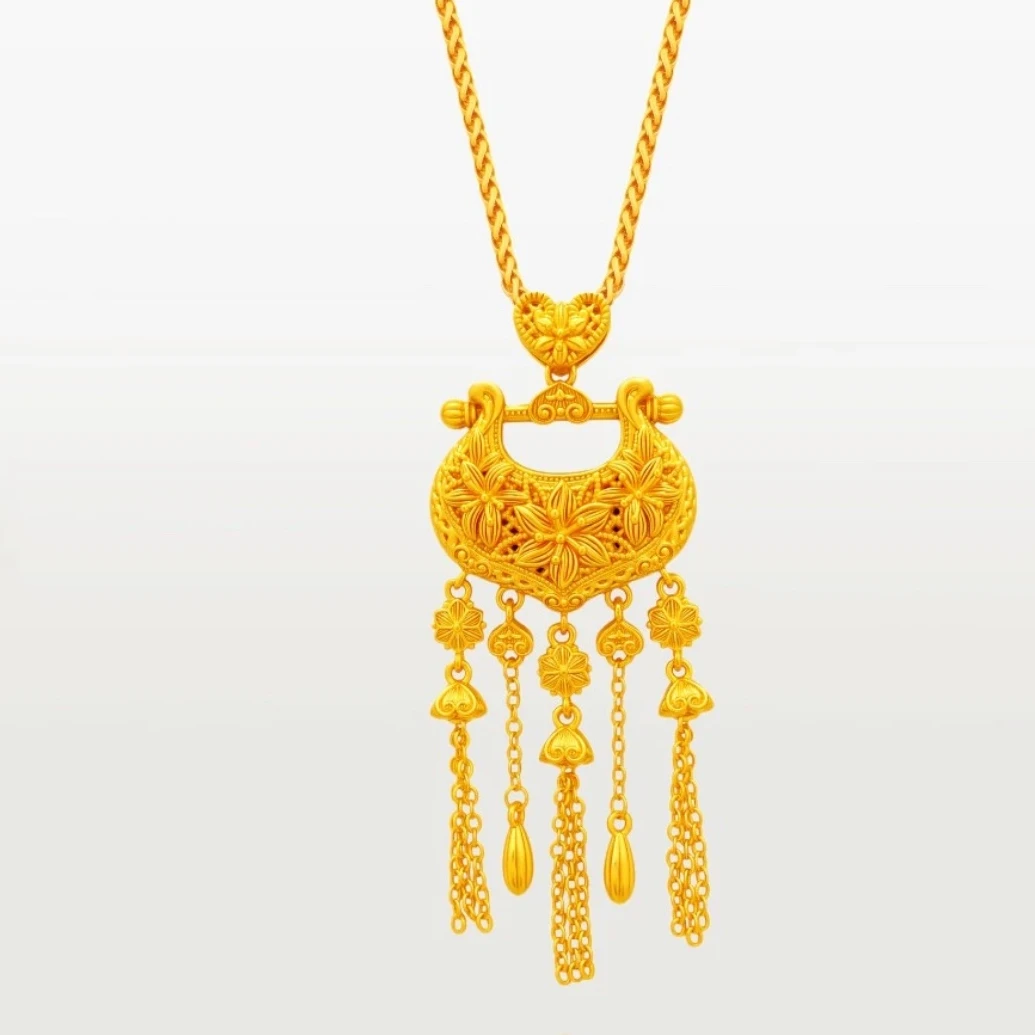 铜合金吊坠 新中式锦鲤流苏如意锁吊坠项链女精致高级感