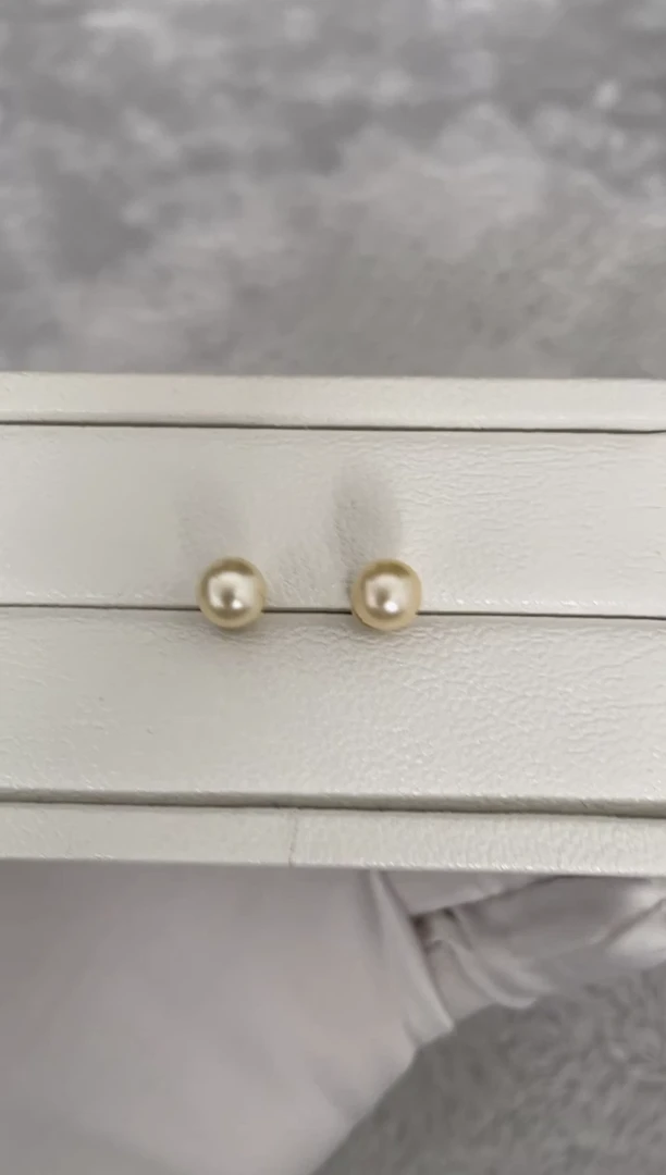 银S925镶嵌耳钉海水珍珠AK羽皇金素钉7-7.5mm