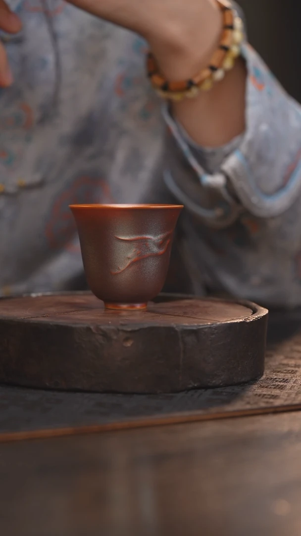 【闪购商品】杯130柴房陶瓷丨金红仙鹤杯