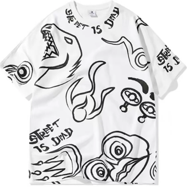 【CP】A020小恐龙艺术手绘图腾满印圆领重磅短袖T恤  男女同款