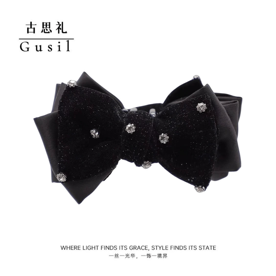 无品牌法式复古丝绒多层蝴蝶结发夹香蕉夹GS9093