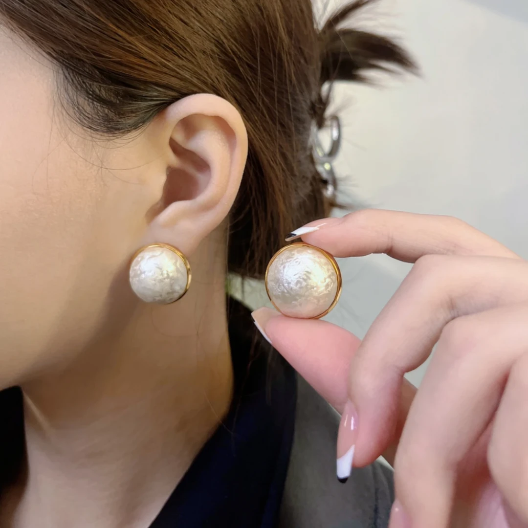 黄铜耳饰 黄铜仿珍珠耳饰 棉花珠轻款新疆热压耳饰25银针金属气质