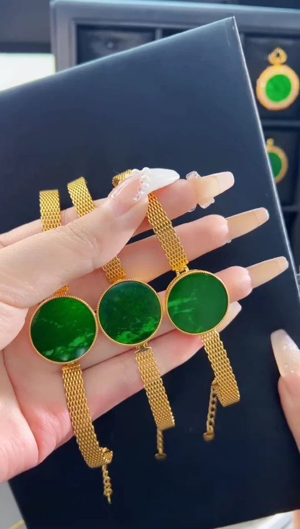 【闪购商品】翡翠手镯银S925镀金镶嵌手镯链多样性发货