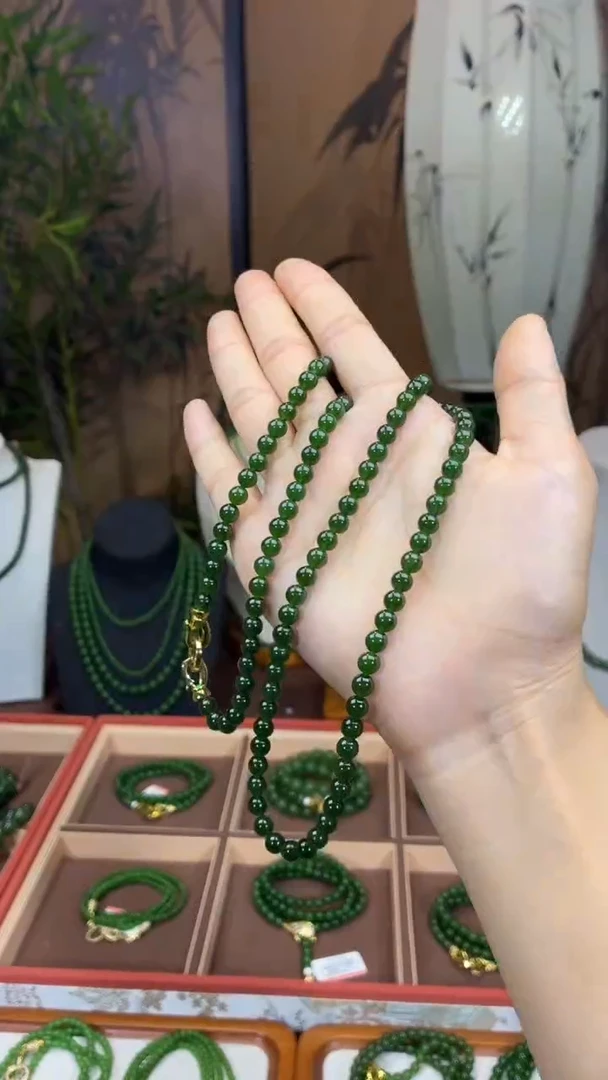 颈饰未镶嵌和田玉（碧玉）6菠菜无矿毛衣链