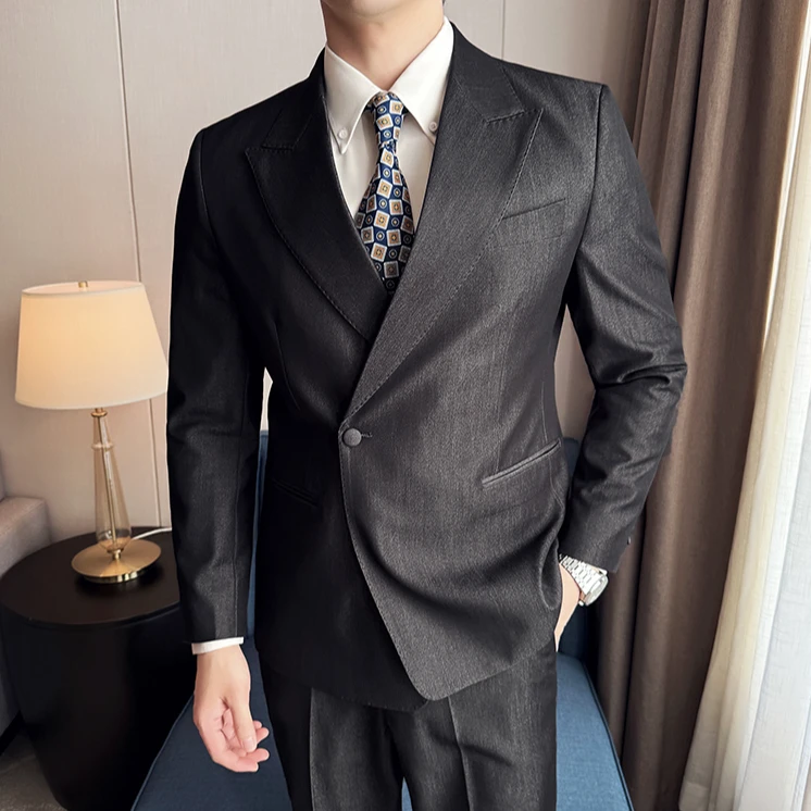 戗驳领男士西装套装意式商务休闲修身高级感西服男款爆款2025新款