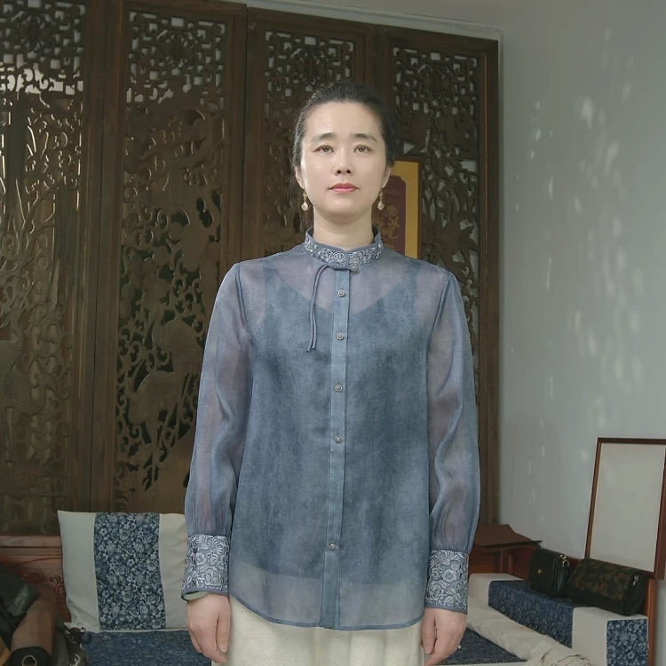 品叔&精工· 桑蚕丝欧根缎绣花设计新中式衬衫