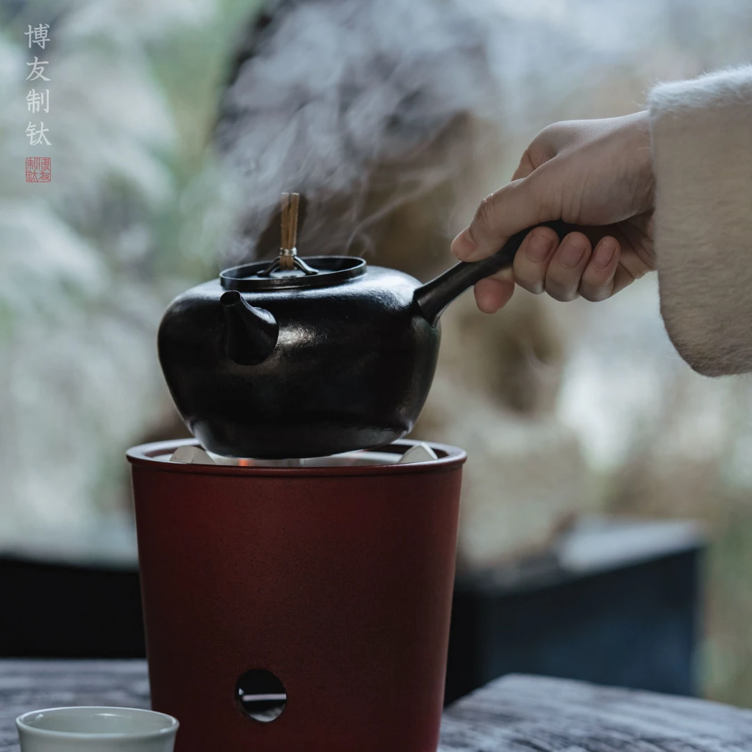 博友制钛听泉陶瓷侧把壶纯钛煮茶壶家用泡茶户外野露营侧把钛壶
